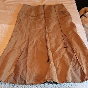 Solola Tan A-Line Linen Blend Skirt Size Lg